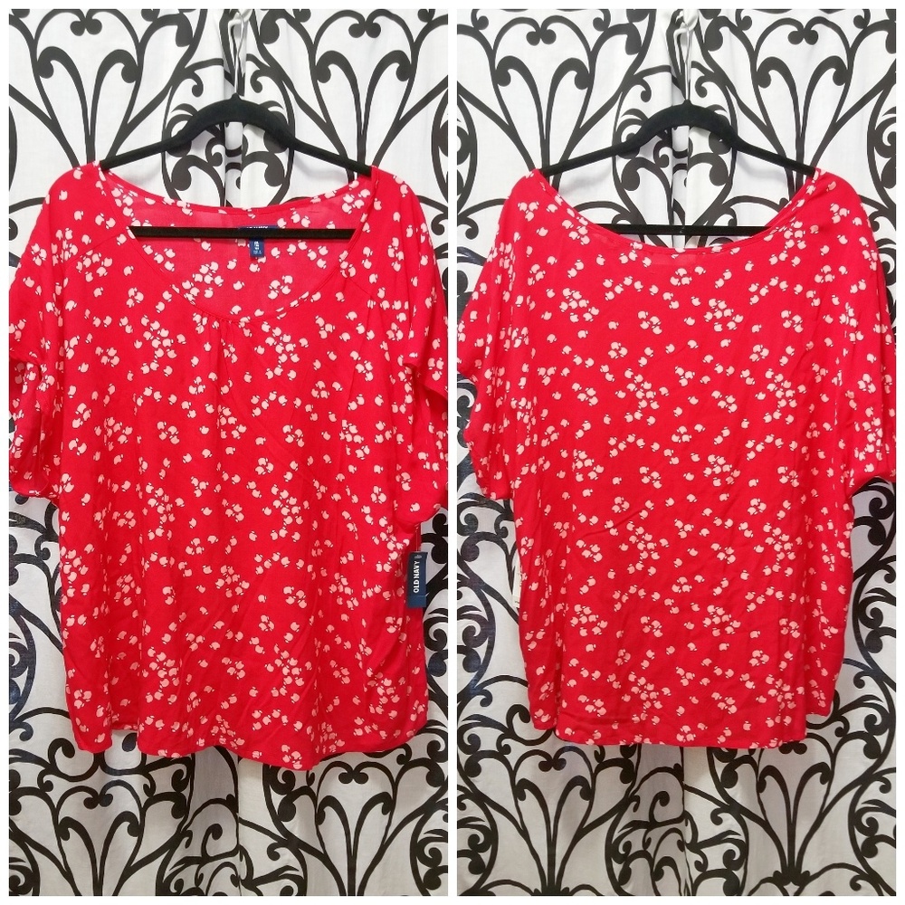 OLD NAVY Plus Red Pink Apple Print Shirt Blouse